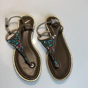 Brian Atwood Clemence Leather Sandals w/ Beadwork